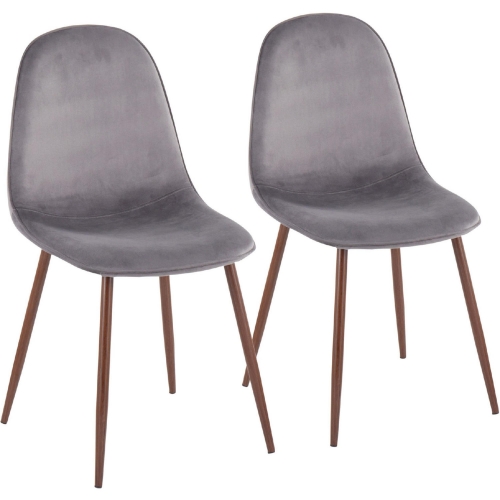 Pebble Dining Chair in Grey Velvet & Walnut FInish Metal (Set of 2)